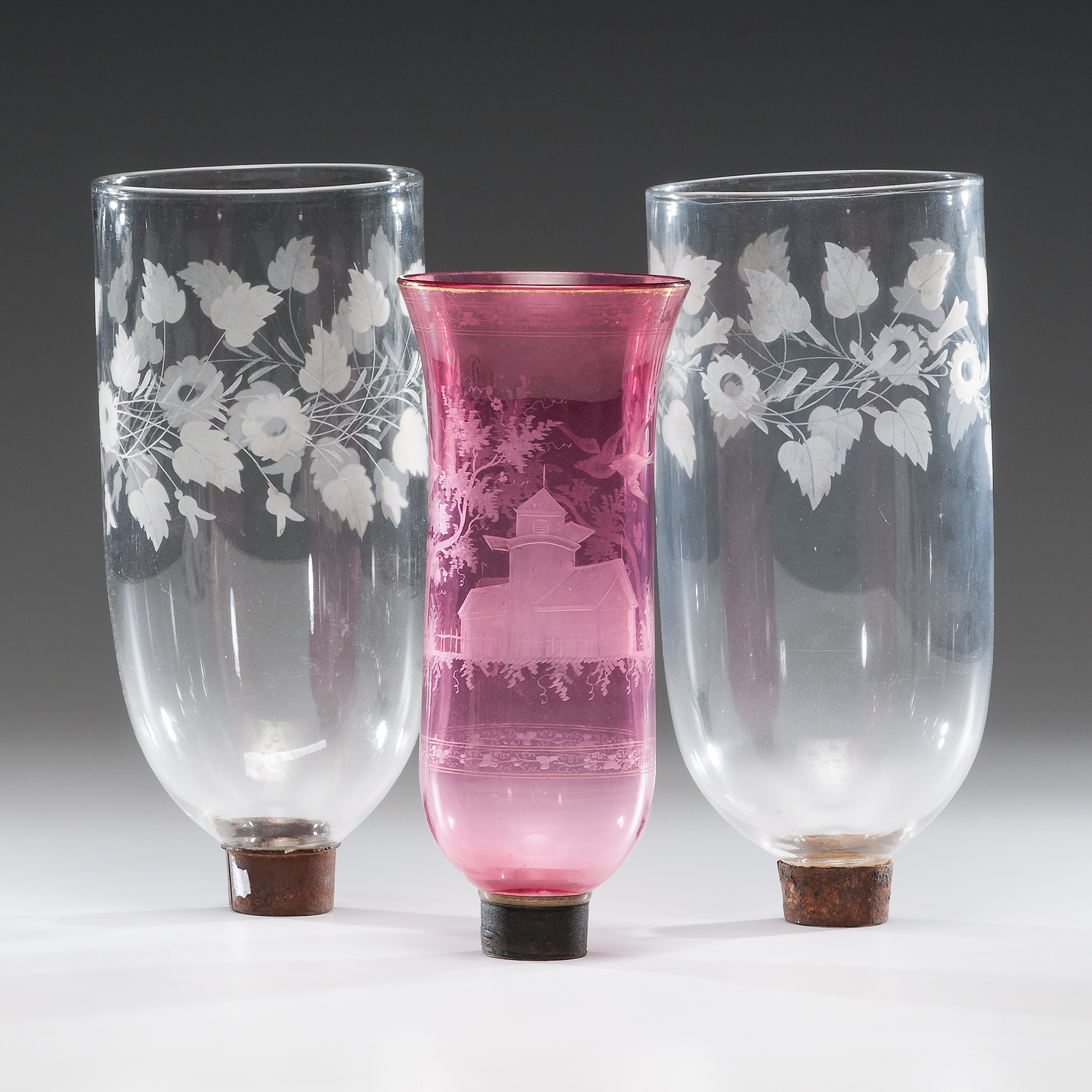 Etched Glass Hurricane Shades Cowan's Auction House The Midwest's